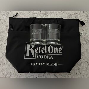 Ketel One Vodka Canvas Black Cooler Tote Bag & 2 Rocks Glasses Bar Drink